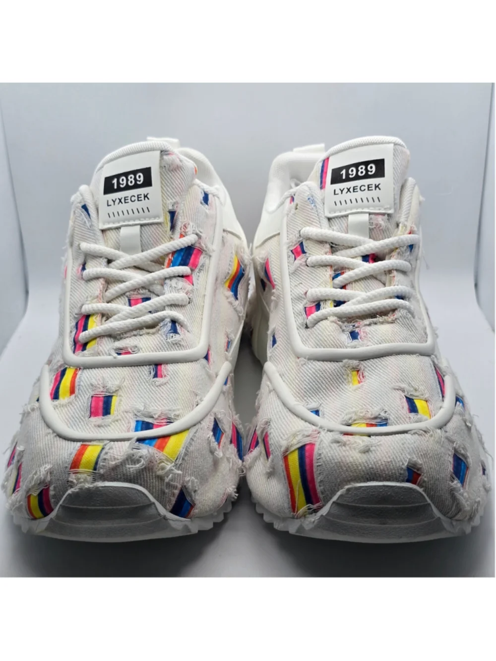 Women's Unbranded Distressed White Sneakers with Multi-color Accents 11 men's